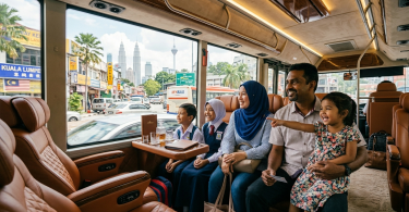 One family enjoy riding a bus 